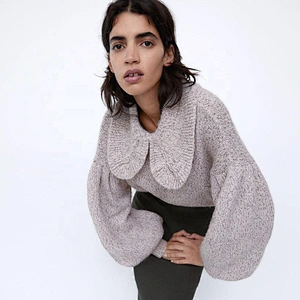 Ruffle Trims Cropped Knitted Sweater pullover blouse Vintage Peter Pan Collar winter soft luxury cute women sweater