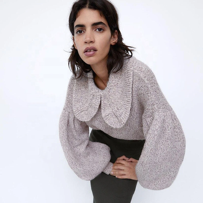 Ruffle Trims Cropped Knitted Sweater pullover blouse Vintage Peter Pan Collar winter soft luxury cute women sweater