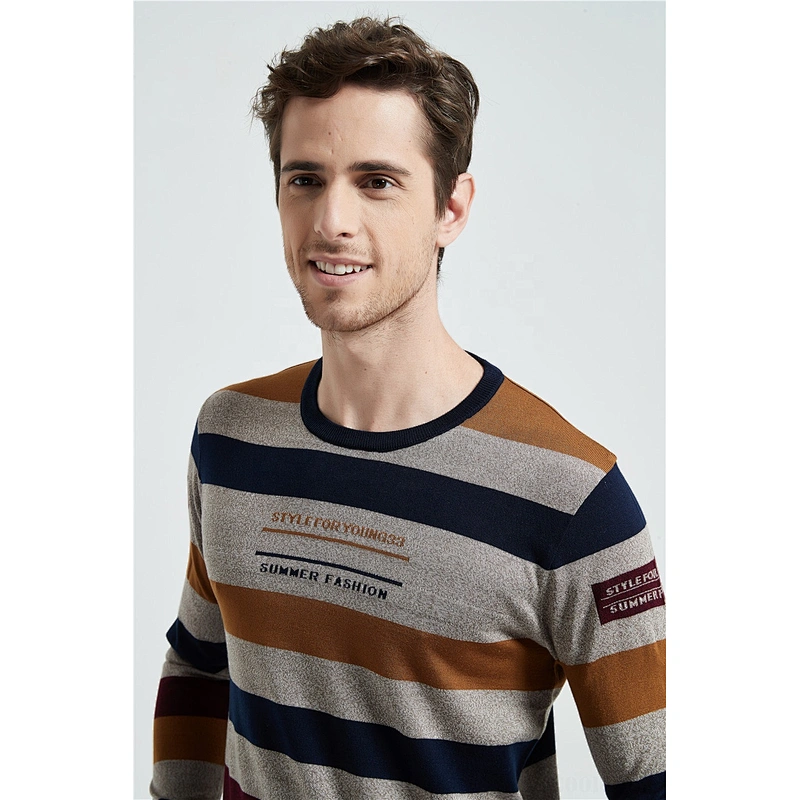 Men Fashion Striped Sweater O Neck mens Pullover Knitted Shirt Autumn Winter Cotton Jumper knitted sweater for men
