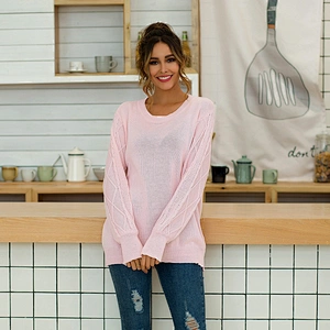 Customized Brand wholesale Latest Designs Women Plus Size Pure Color Hand Knitted Crew Neck Cashmere Cardigan Sweater Casual