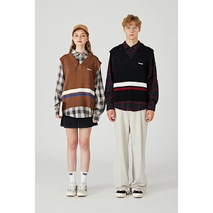 Wholesale Men high qulity fall knitted sweater new plaid t-shirts custom knit sweater vest