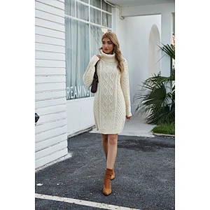 Long turtleneck sweater loose fashion casual  knitwear knitted dress for women