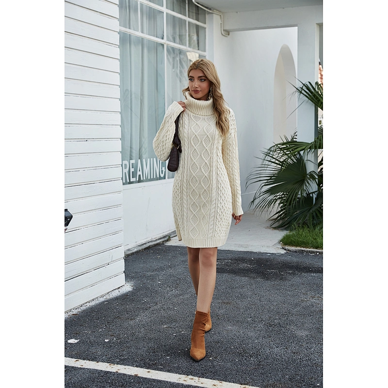 Long turtleneck sweater loose fashion casual  knitwear knitted dress for women