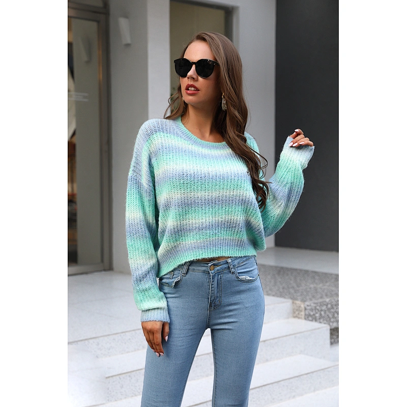 Teens clothing colorful strip knitwear pullover clothes soft anti-wrinkle hairy women sweaters