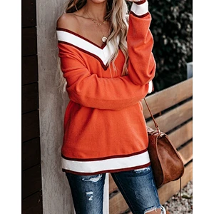 V-neck striped women fashion clothes casual luxury plus size handmade knitted thick sweater 2021 winter outdoor custom logo