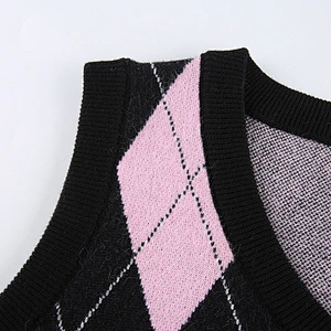 Courtyard diamond plaid jumpers sweater shirt short cropped top women's vest sweater