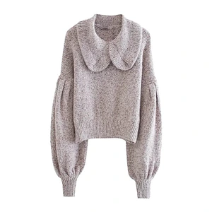 Ruffle Trims Cropped Knitted Sweater pullover blouse Vintage Peter Pan Collar winter soft luxury cute women sweater