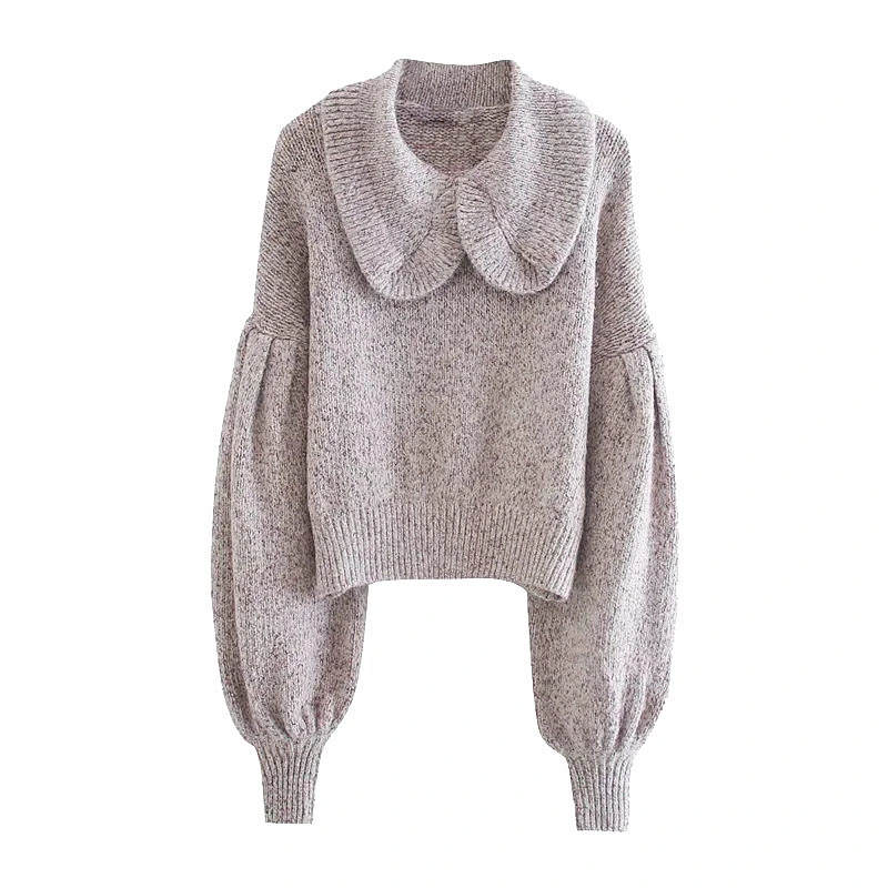 Ruffle Trims Cropped Knitted Sweater pullover blouse Vintage Peter Pan Collar winter soft luxury cute women sweater