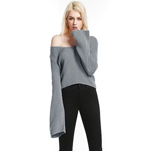 Flared sleeve pullover knitwear sexy V-neck cropped top fashion sweater