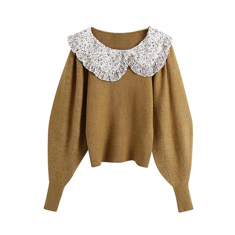 Patchwork Ruffled knit crop sexy woman sweater women casual fashion new turtle neck knitted sweater