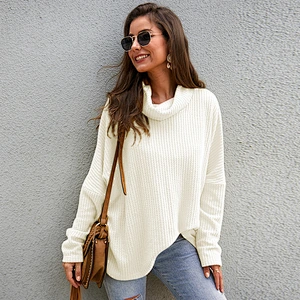 Women sweaters pure color loose knitwear casual simple style turtleneck knit sweater wholesale custom