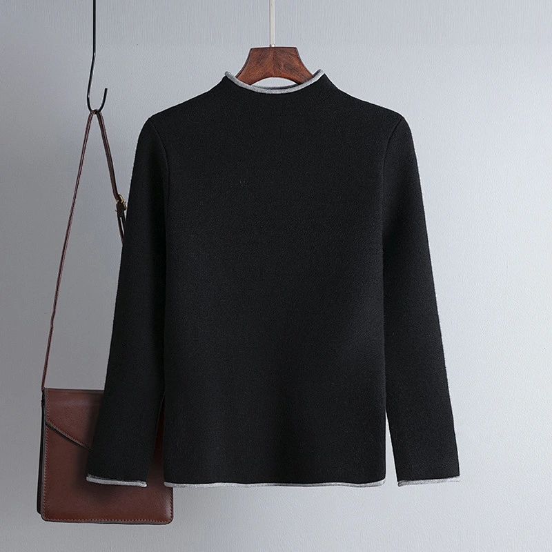Winter new women's Korean sweater pullover knit sweater fluffy knitted crew neck solid color velvet thick basic sweater