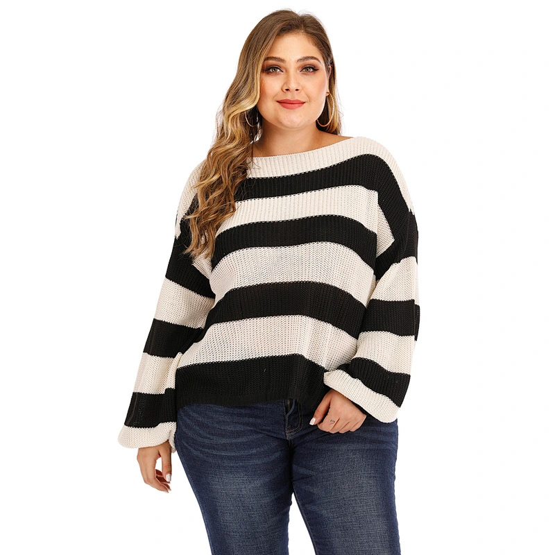 wholesale 2020 knitted Classic black and white stripes women pullover sweaters plus size sweater