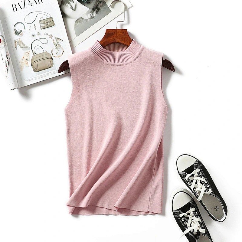 Casual style sleeveless round neck thin sweater women's solid color vest summer knitting knitwear