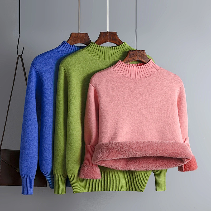 thick velvet winter women's Korean knit fuzzy sweater women solid color  pullover fur plus size sweater