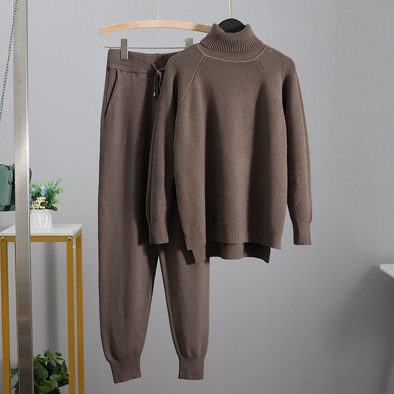 Outwear Pullover sweater pants women set CHIC cotton 2 Pieces Knitted autumn Sweater Set