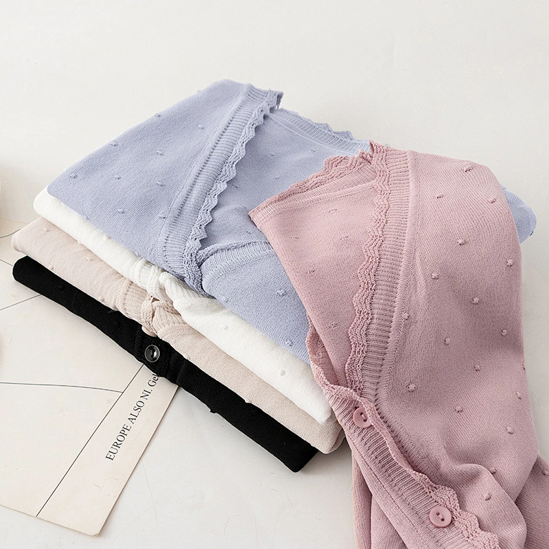 Wholesale elegant V neck lady thin knitted casual sweaters cardigan for women