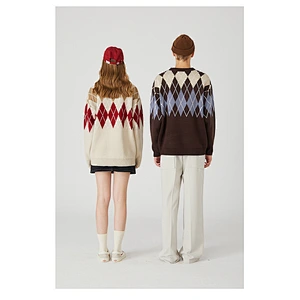 Custom women fall rib-knit long sleeve pullover sweater acrylic jacquard men embordered knitted sweater
