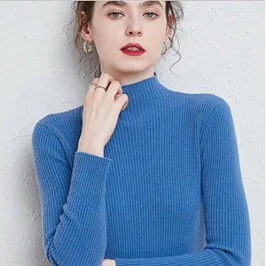 Thick 12GG women pullover long sleeve knitwear turtleneck side slit casual sweater