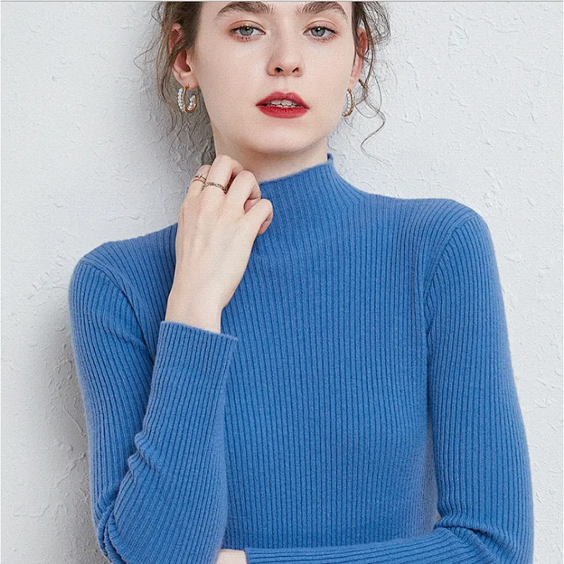 Thick 12GG women pullover long sleeve knitwear turtleneck side slit casual sweater