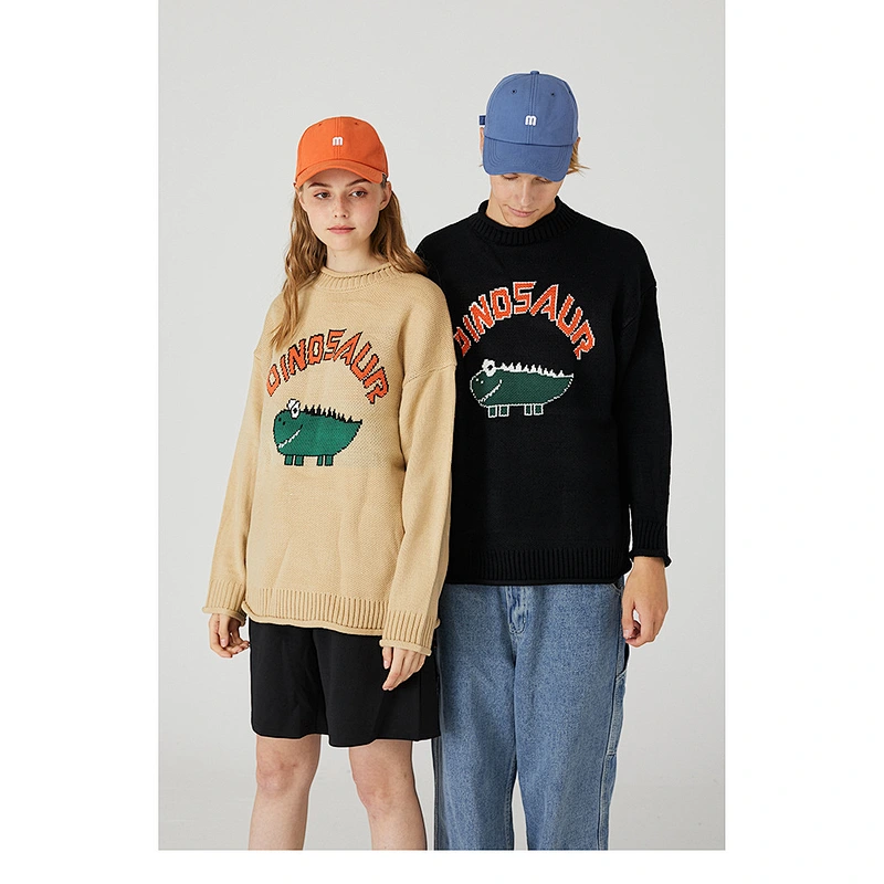 Wholesale winter long sleeve cartoon jacquard sweaters for women and men pullover sweater custom