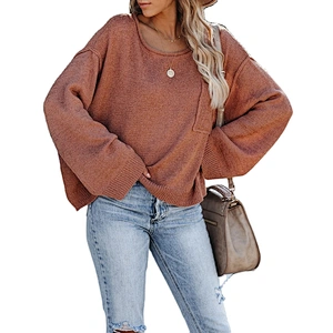 Fashion clothes round neck pocket loose casual women sweater
