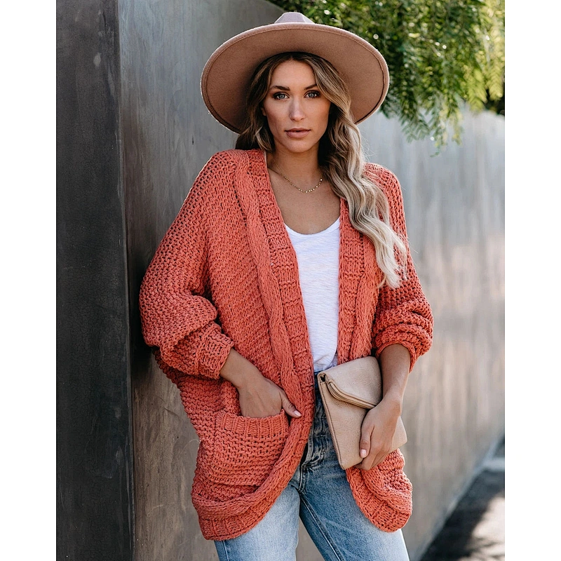 Explosive cardigan fashion clothes women large size thick stitch sweater coat