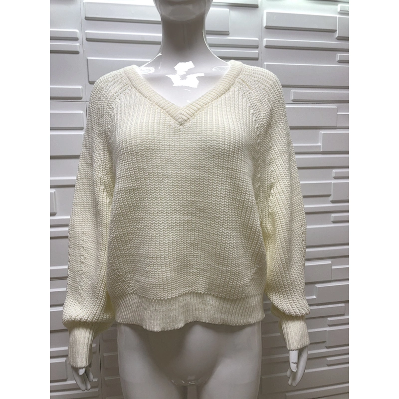 V Neck Fashion Clothes Women Pullover Sweater Casual Knitwear