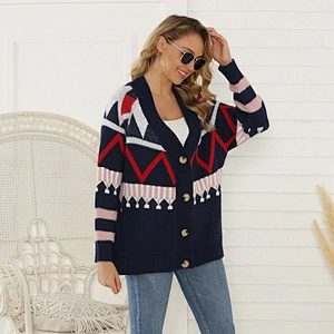 Women's Fall Winter Korean New Print Cardigan Sweater Wholesale Ladies Long Sleeve Oversized Knit Sweaters Inspired Design