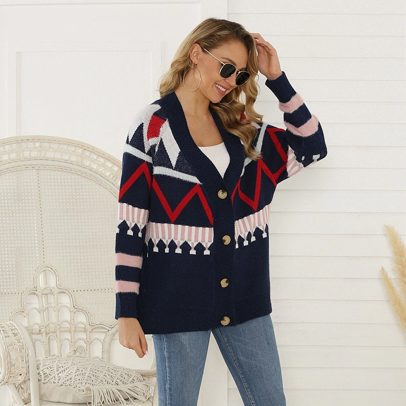 Women's Fall Winter Korean New Print Cardigan Sweater Wholesale Ladies Long Sleeve Oversized Knit Sweaters Inspired Design