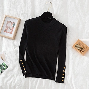 casual autumn winter women thick sweater pullovers long sleeve button o-neck chic Sweater Female Slim knit top soft jumper tops