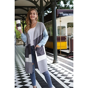 Women clothing casual contrast color coatigan elegant long cardigan apparel in stock