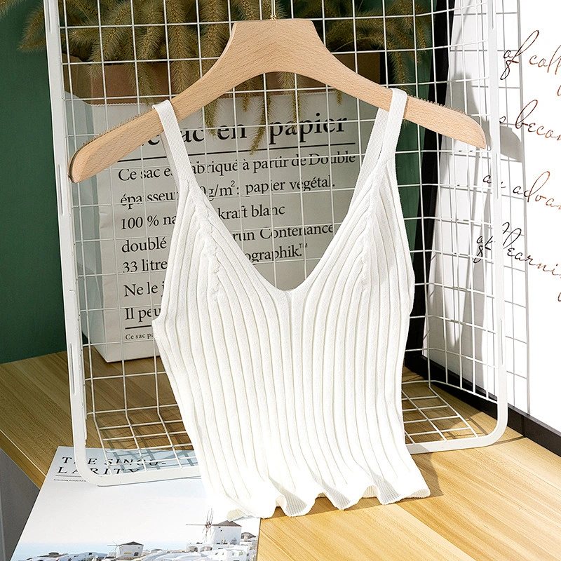 Women's knitted vest sling knitwear thin solid color slim ladies girl vest summer knitted sweater