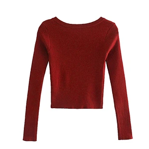 Stretch Slim Cropped sweater tops women party Vintage Square Collar sexy sweaters for women