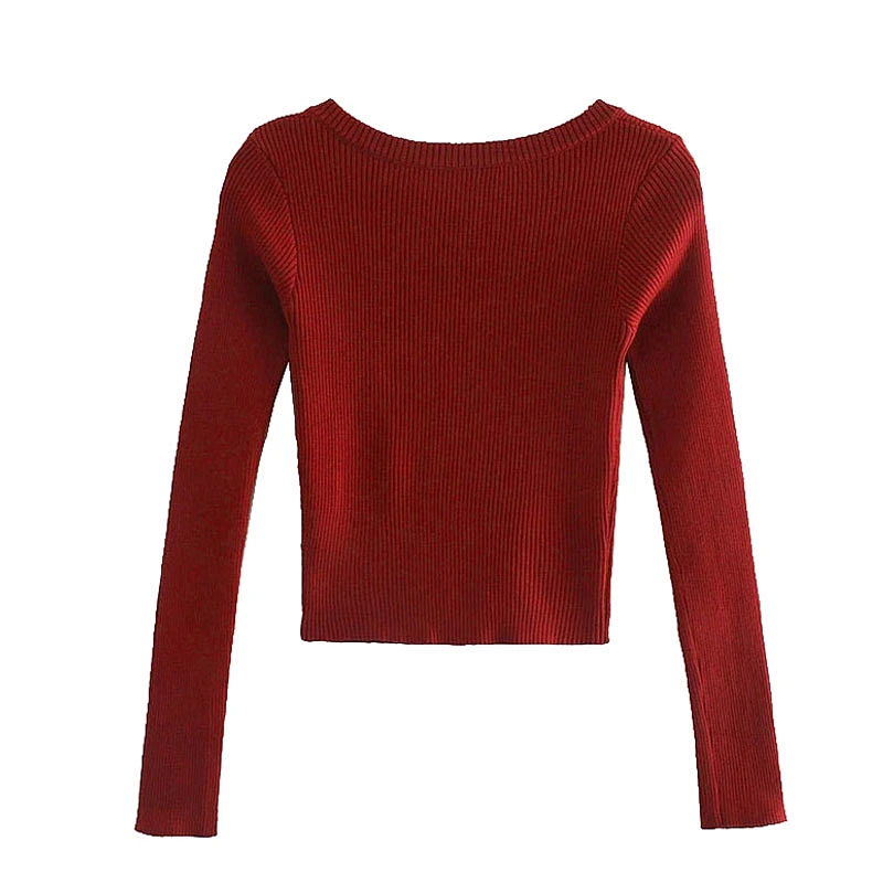 Stretch Slim Cropped sweater tops women party Vintage Square Collar sexy sweaters for women