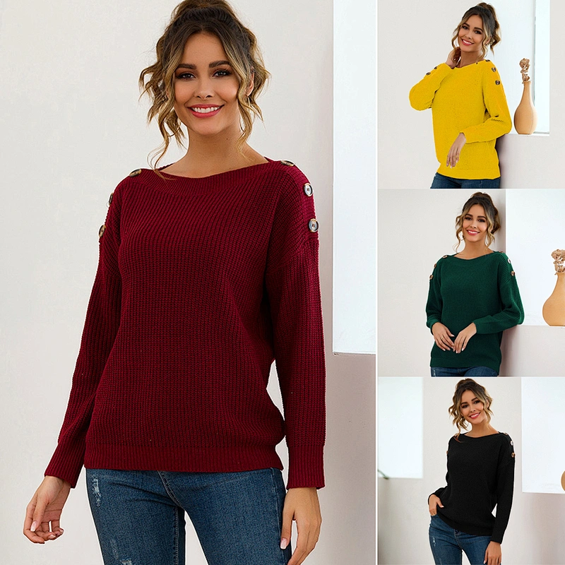 Custom Women New Design Autumn Winter Clothing Plain Solid Button Up Loose Pullover knitted Sweaters Cardigans