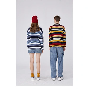 Couple matching clothing designs korean sweaters color unisex knitwear winter stripes o-neck women's wear stripes knitwear