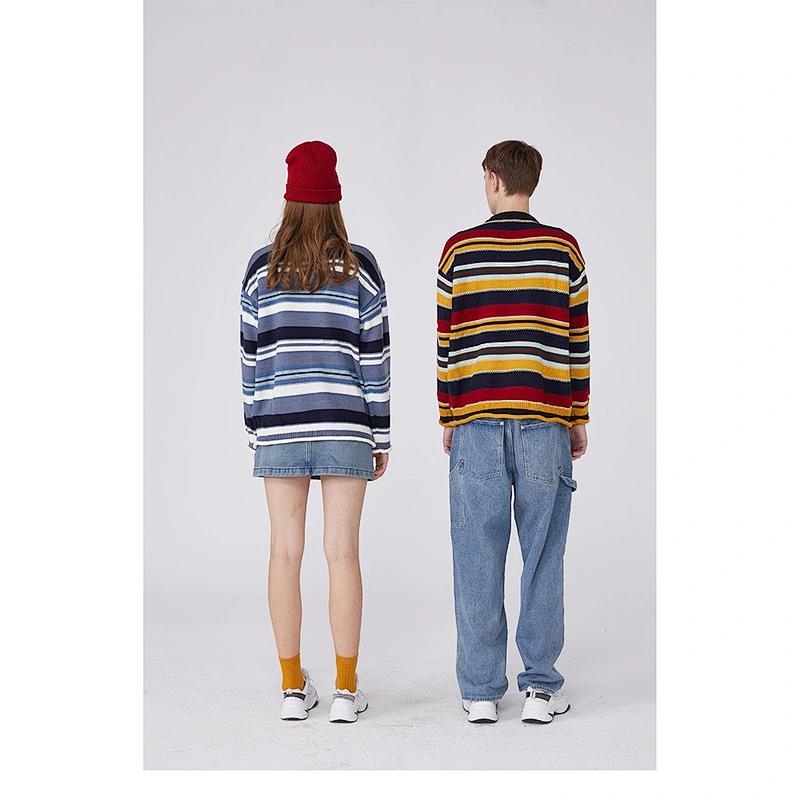 Couple matching clothing designs korean sweaters color unisex knitwear winter stripes o-neck women's wear stripes knitwear