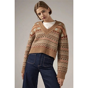 Ribbed Trims Jacquard Pullovers fashion sweaters for women trendy warm winter plus size crop top sweater