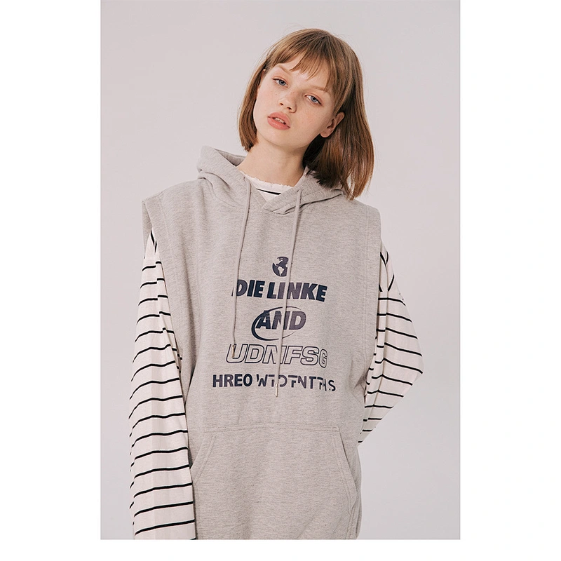 Unisex clothing adult sleeveless vest sweatshirt custom pullover hoodie pure color print hoodie