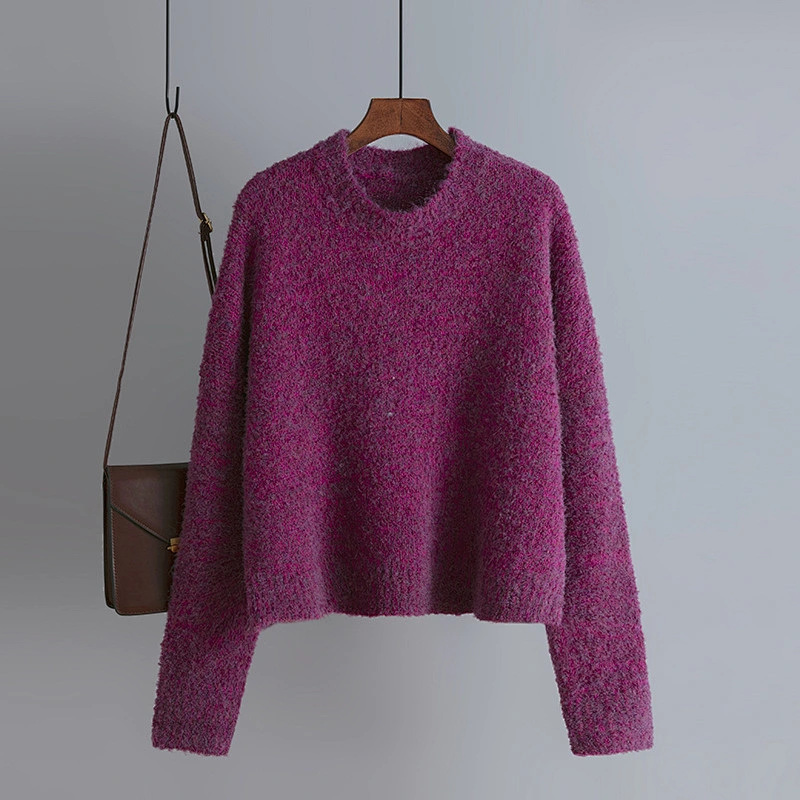 ladies cashmere oem college custom sweater pullover round neck acrylic basic knit sweaters