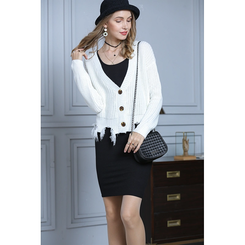 Fluorescent knit women jacket coatigan long sleeve V-neck cardigan sweaters