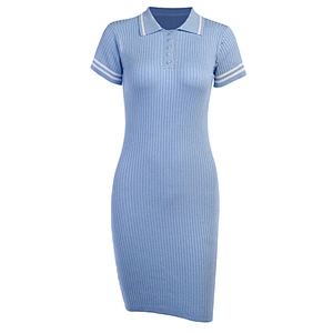 Women summer dress pure color bodycon knitted hip skirt Single-breasted polo-neck casual  dress