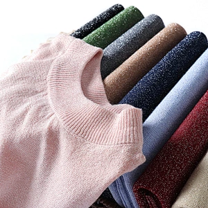 Short sleeve solid color round neck knitted female T-shirt for women summer sweater