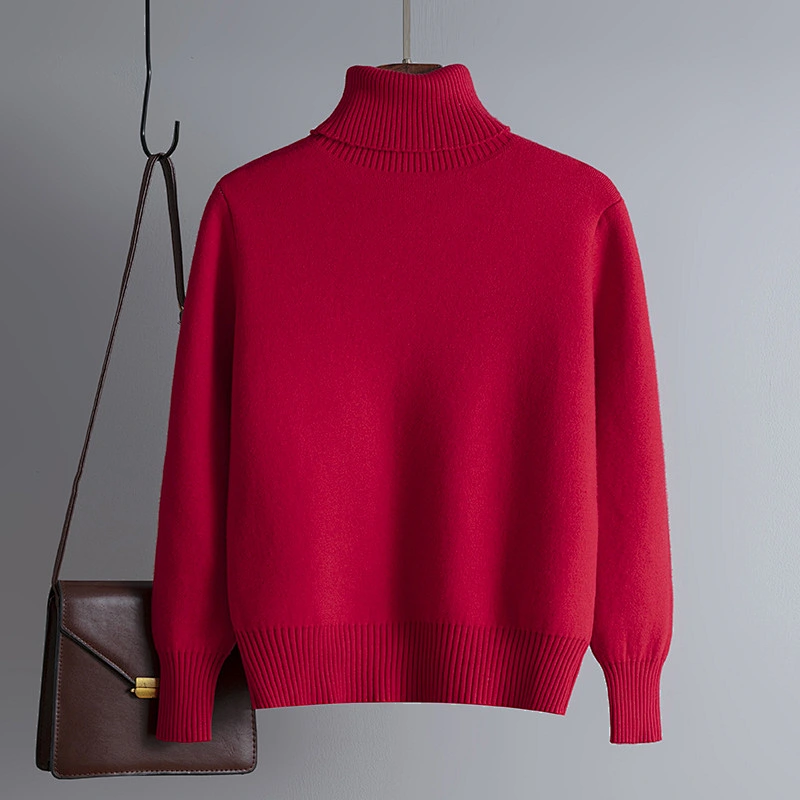 Plus velvet thick long  knitted sweaters women Pure color Slim fashion pullover turtleneck sweaters
