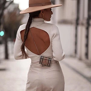 Winter fashion ladies long sleeve backless sweater knitting crop tops knitted sweater for women