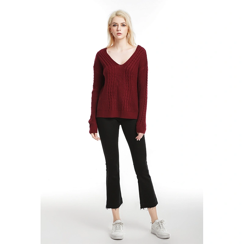 Sexy V-neck pullover knitwear new long-sleeved casual clothes women fashion sweater