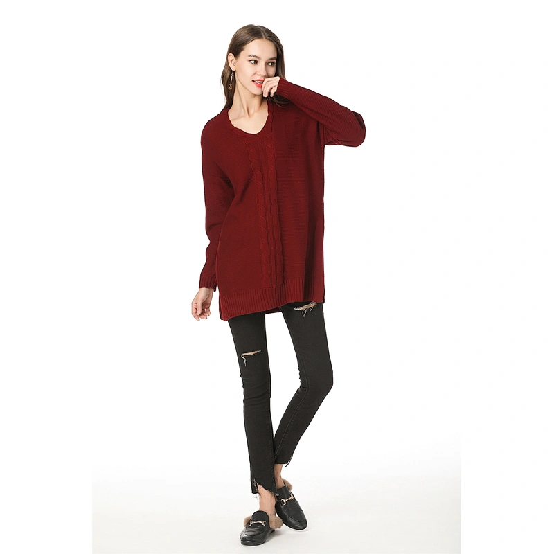 V-neck mid-length knitwear over size clothing women pullover sweater