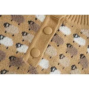 High Neck pullover hoodies womens with Buttons Loose Jacquard  trendy women sweaters