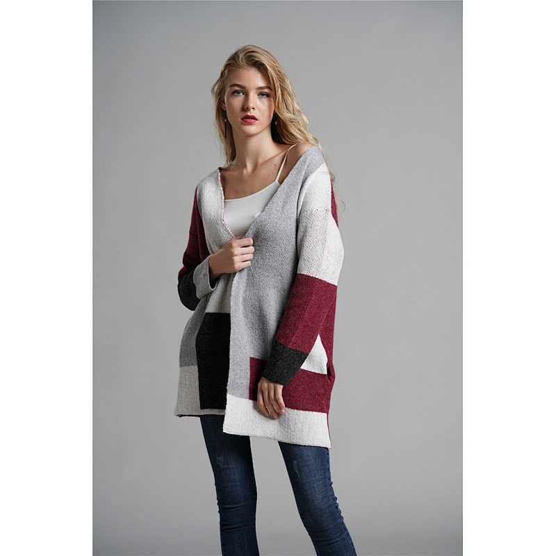 Fall clothing for women casual long cardigan sweater color blocking sweater coat womens jackets